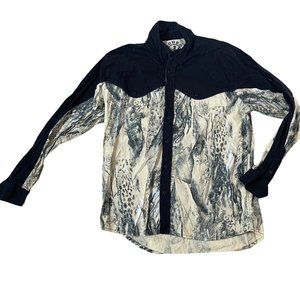 Rodeo Active Black, Gray, & Cream Print Button Down Western Shirt size Medium